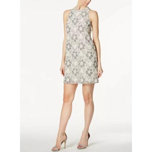 Rachel Roy Women's Floral Lace Sleeveless Shift Mini Dress Size XL Cream Gray - Picture 1 of 9